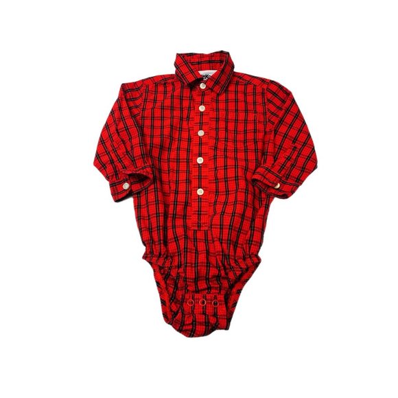 Oshkosh Boys Red Plaid Button Down Bodysuit 24M - Picture 1 of 4
